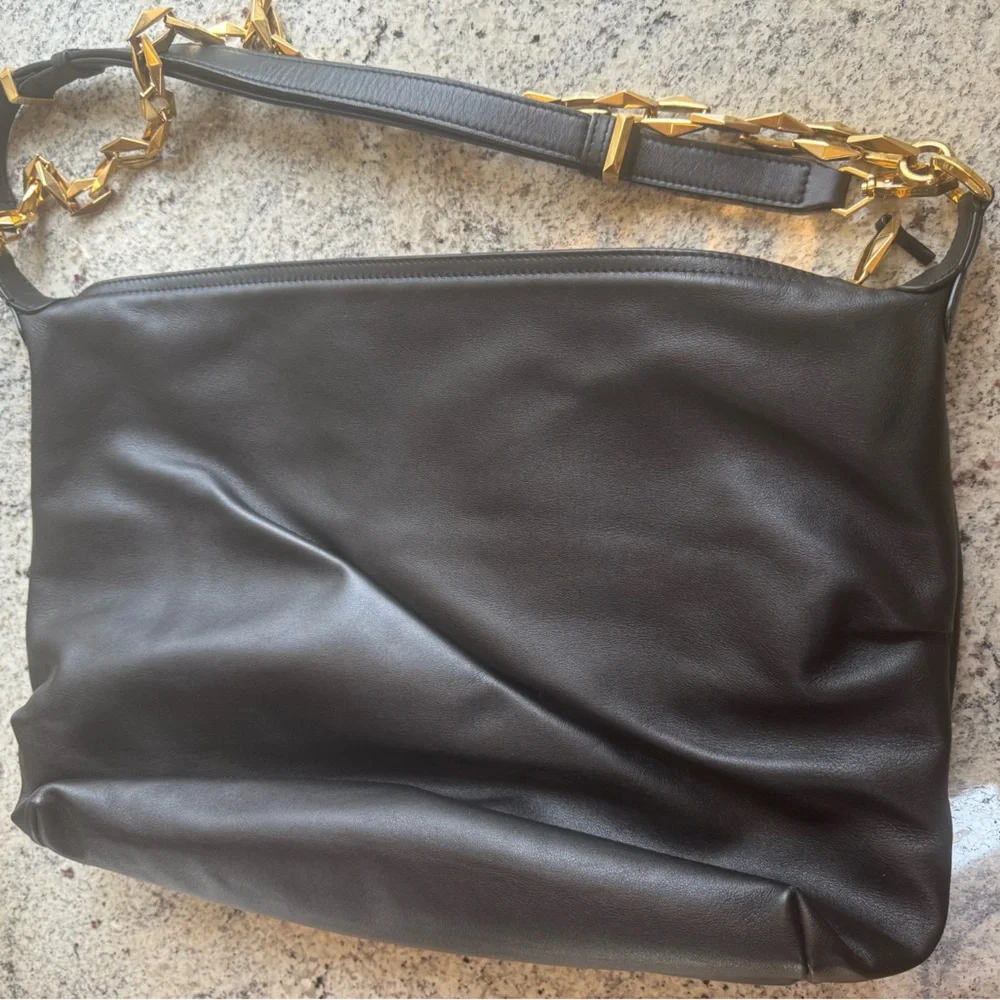 Jimmy Choo Black Hobo Bag with Gold Chain